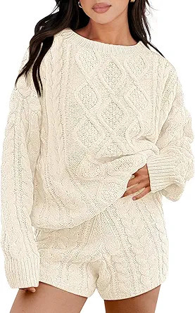 ANRABESS Women 2 Piece Outfits Sweater Lounge Loungewear Sets 2025 Winter Cable Knit Oversized Sw... | Amazon (US)