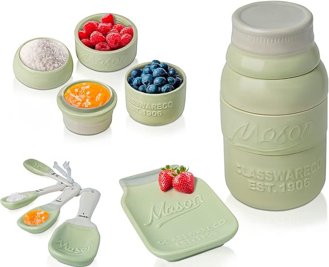 Vintage Mason Jar Kitchenware Set by Comfify - Multi-Piece Kitchen Ceramic Decor Set w/ 4 Measuri... | Amazon (US)