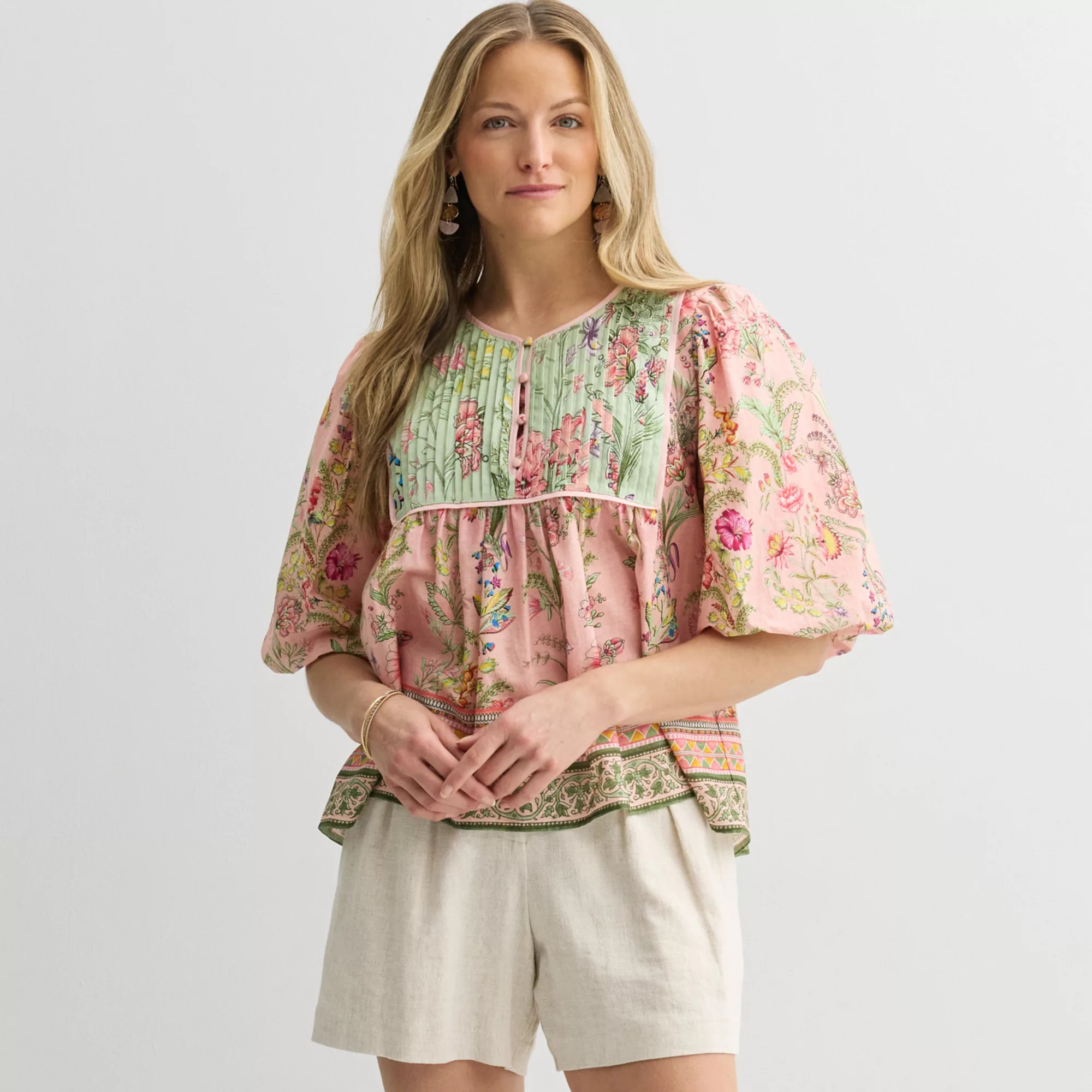 Petite Farmers Market Bib Front Blouse | Kohl's