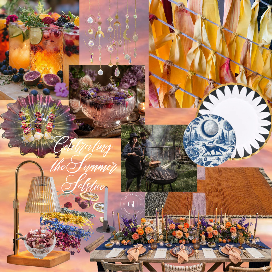 A midsummers night, celebrating the summer solstice with incense wishes, simmer pots with intention, and catching the last rays of sun before sitting down to a meal cooked over an open flame.  

 