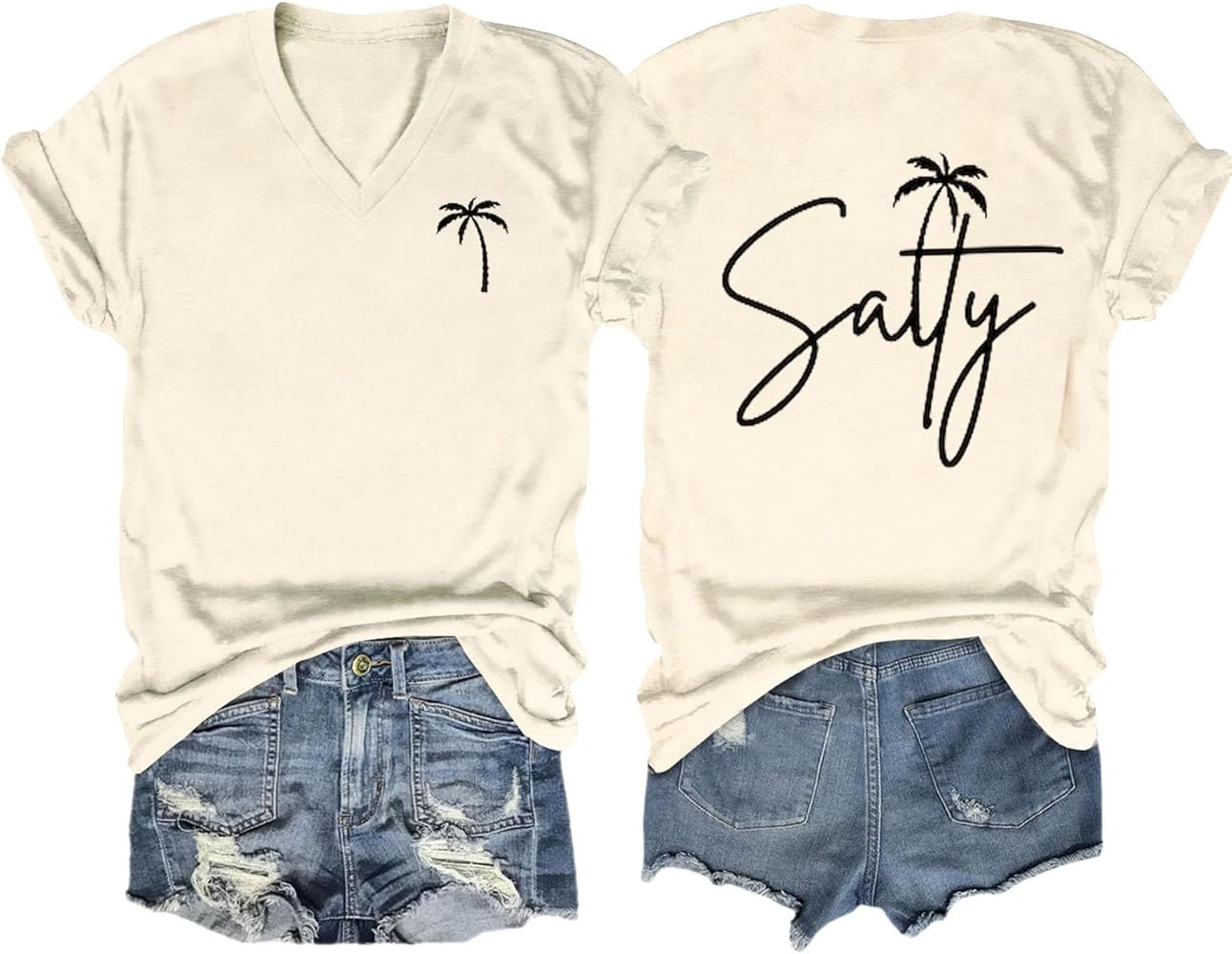 Salty Shirt Beach Summer Vacation T-Shirt Women Graphic T Shirts Funny Letter Print Short Sleeve ... | Amazon (US)
