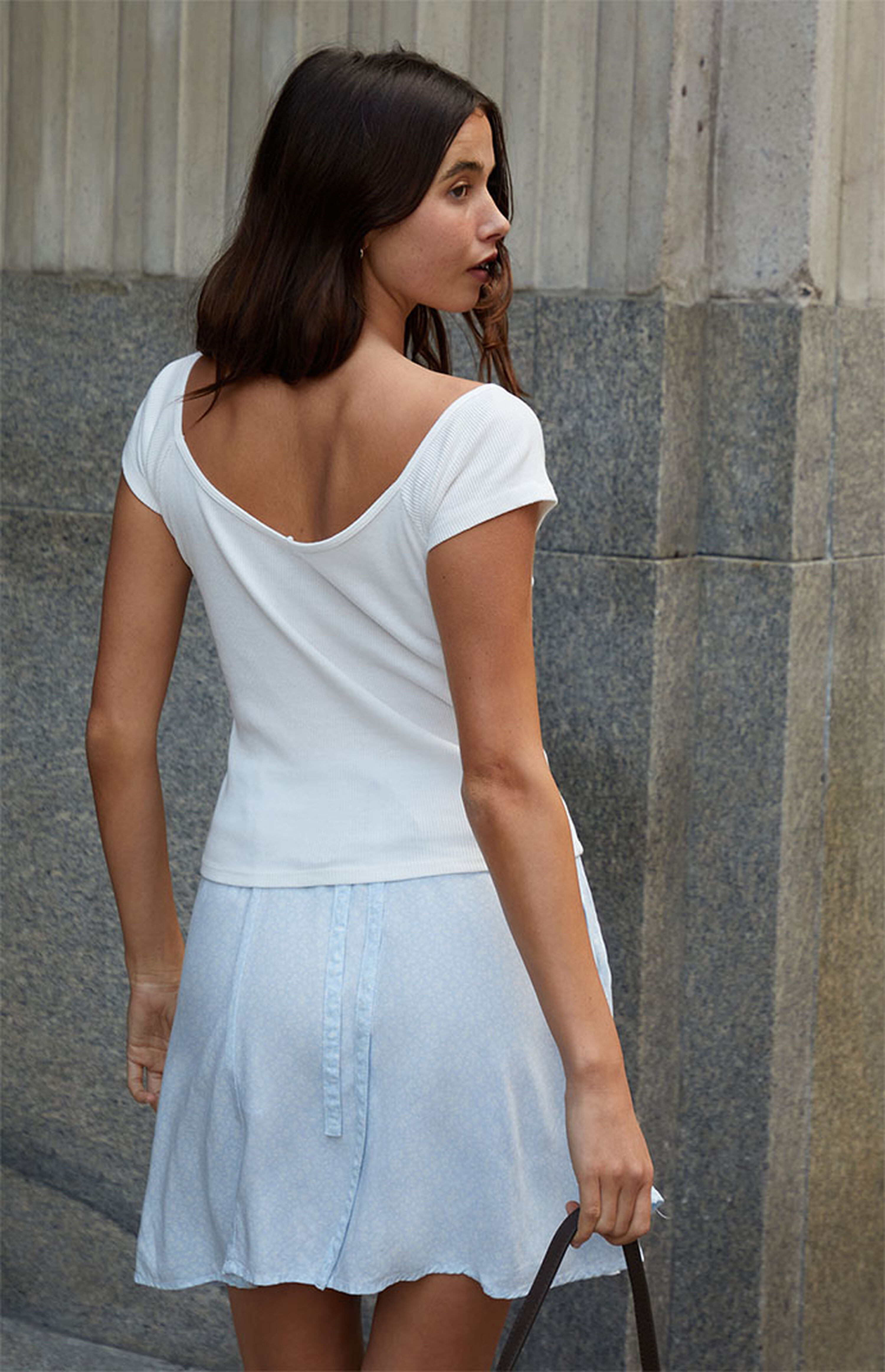 John Galt White V-Neck Off-The-Shoulder Top | PacSun