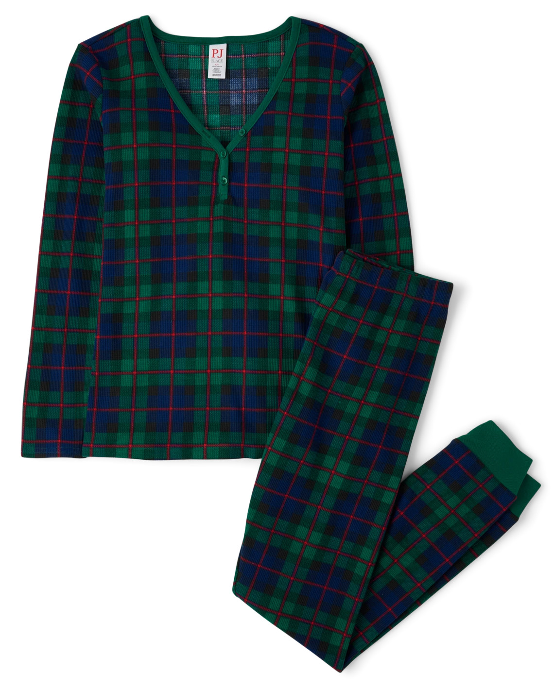 Womens Matching Family Tartan Plaid Thermal Henley Pajamas - green | The Children's Place