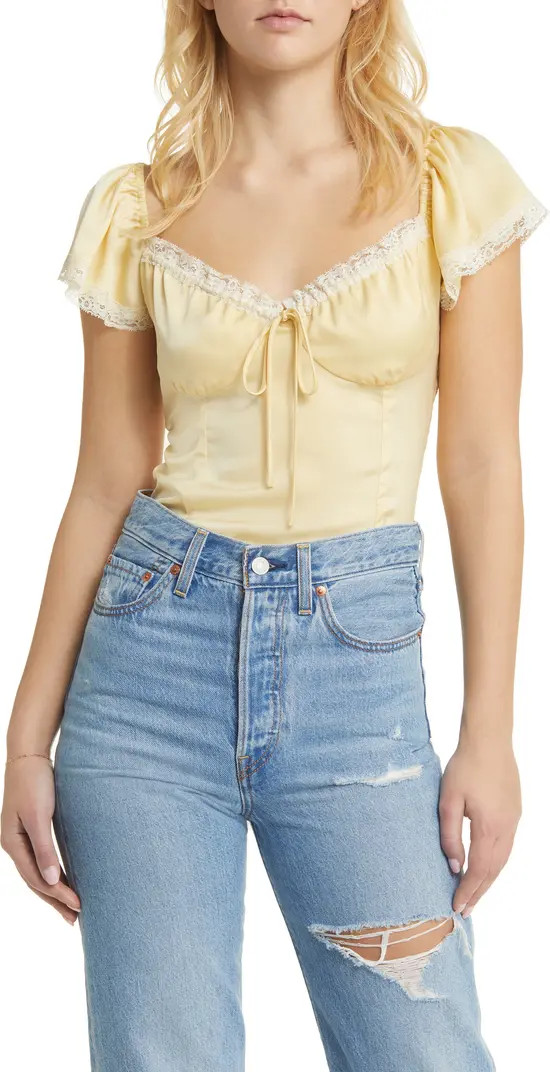Melissa Lace Trim Tie Neck Top | Nordstrom