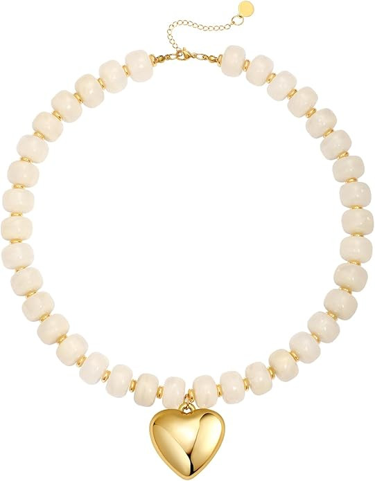 Chunky Heart Necklace for Women, Colorful Acrylic Beaded Necklace with Puffy Gold Heart Pendant Y... | Amazon (US)
