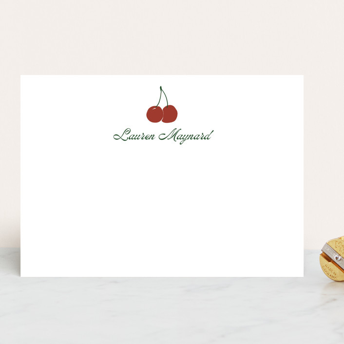 "Cheery Cherry" - Customizable 5x7 Personalized Stationery in Red by Inkblot Design. | Minted