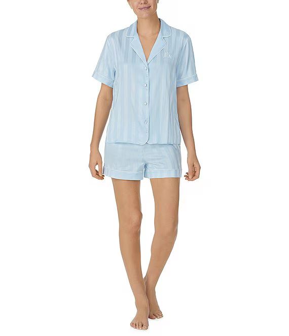 Short Sleeve Notch Collar Honeymoon Striped Bridal Pajama Set | Dillard's