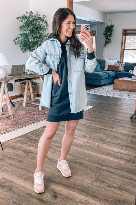 Target style denim shacket with a sweatshirt dress, XS in both!

Spring outfits 
Amazon fashion 
Denim jacket 
Nike sneakers 
Air max sneakers 
Valentine’s Day outfit 
Travel outfits, travel outfit 
Vacation outfits 

#LTKFind #LTKstyletip #LTKunder50