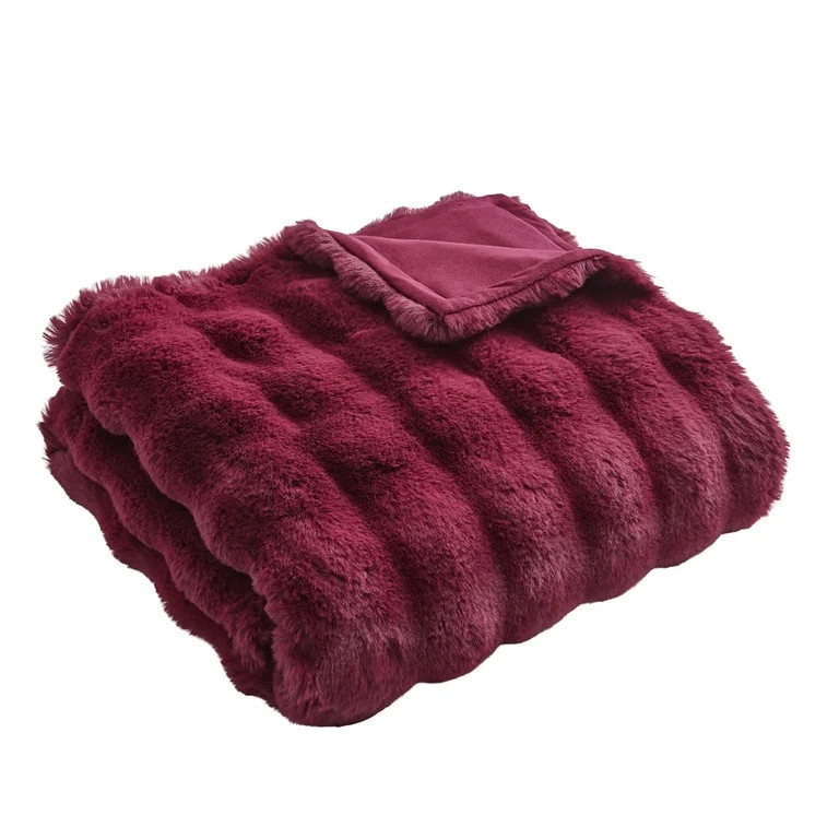 Better Homes & Gardens Merlot Bubble Faux Fur Ultra Soft Luxury Oversized Throw Blanket 50" x 72"... | Walmart (US)