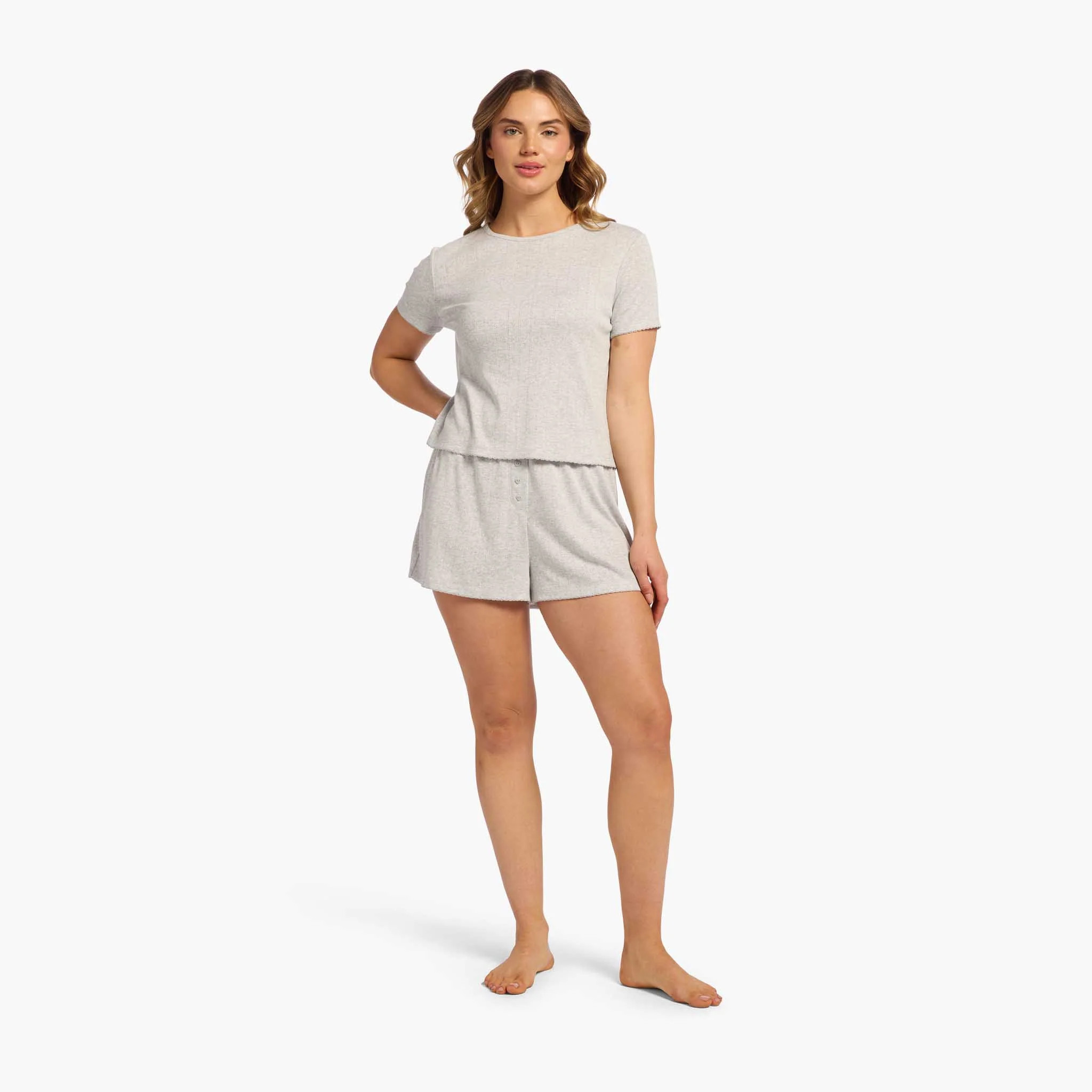Heart Pointelle Pajama Cheeky Short | Heather Grey | Nuuds US