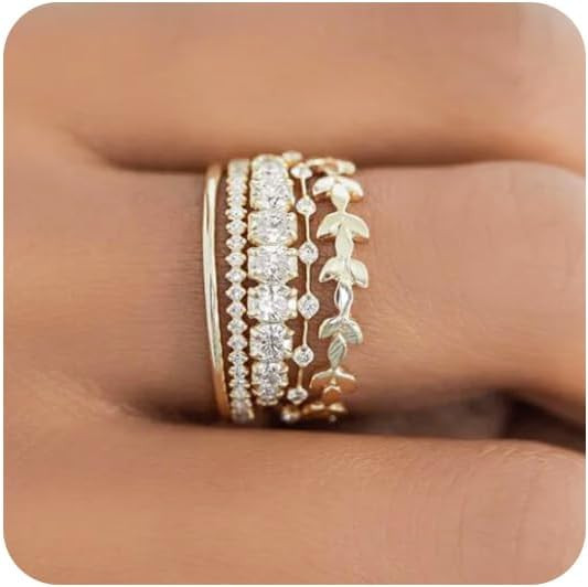 FUNEIA Stackable Gold Rings for Women Non Tarnish Trendy Dainty 14K Gold Plated Stacking Cubic Zi... | Amazon (US)