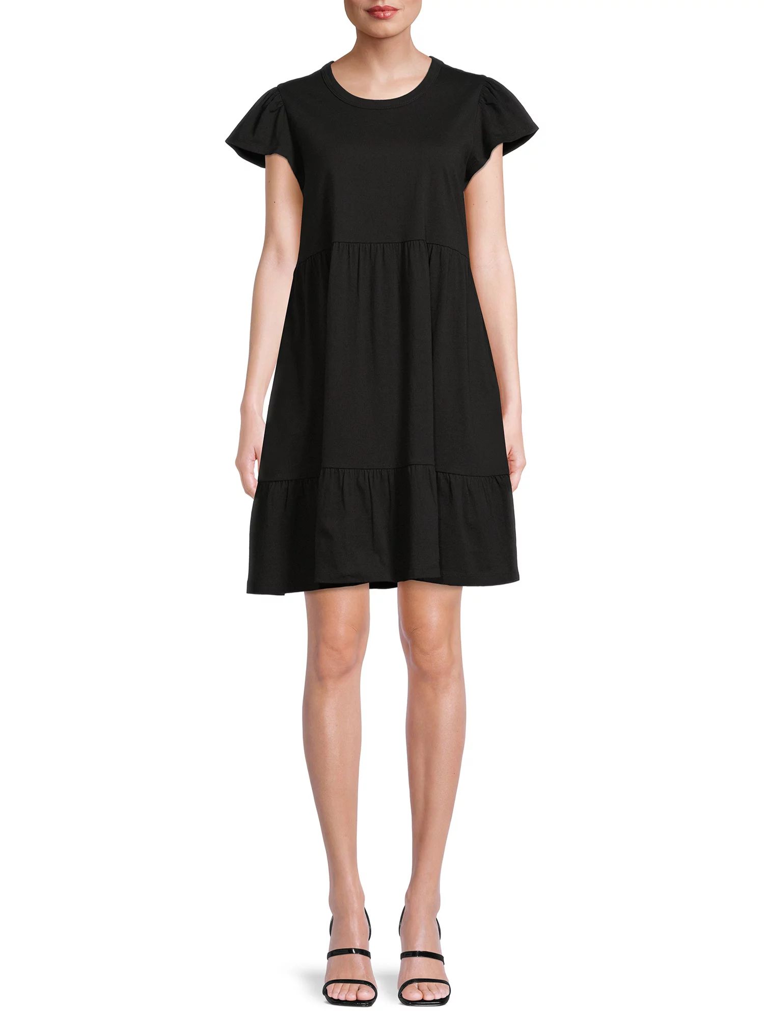Time and Tru Short Sleeve Tiered Knit Dress for women with Pockets | Walmart (US)