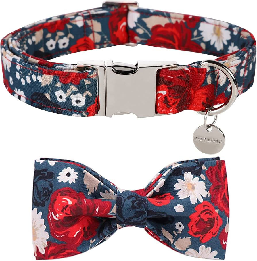 DOGWONG Cotton Dog Collar and Bowtie, Detachable Bowtie Dog Collar for Boy Girl Pet Dog | Amazon (US)