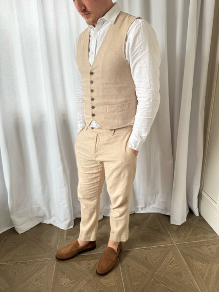 Husband’s Easter Sunday church morning outfit. A linen shirt, side penny loafers, and matching linen pants with a vest - all from Banana Republic Factory. I love a versatile look - he also plans to wear this in Tuscany!

#LTKmens