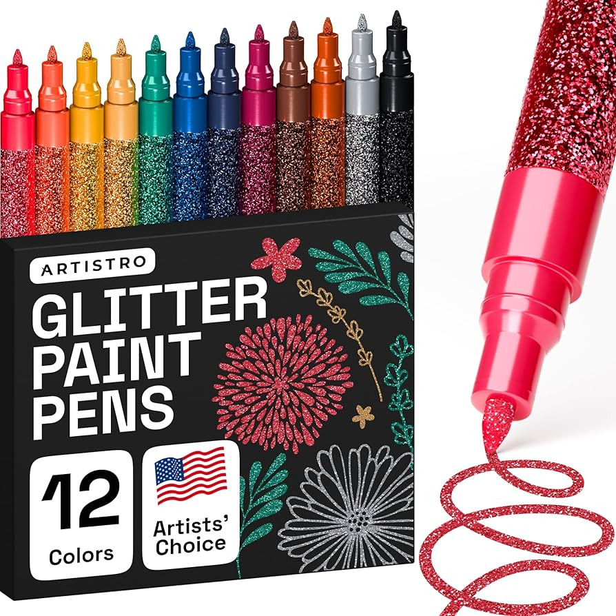 ARTISTRO 12 Glitter Paint Pens Sparkly and Shiny for Rock Painting, Stone, Ceramic, Glass, Wood, ... | Amazon (US)