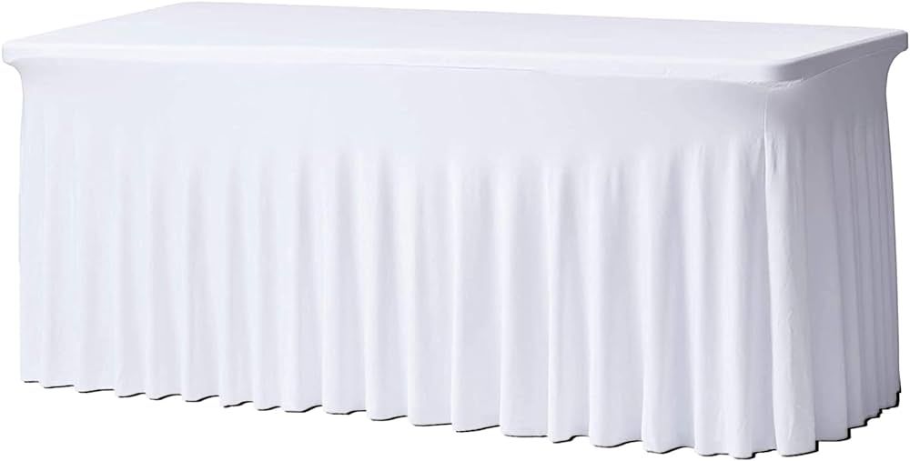 Antuenco 4ft White Spandex Table Skirt for Rectangle Table, Wrinkle Resistant Fitted Tablecloth C... | Amazon (US)