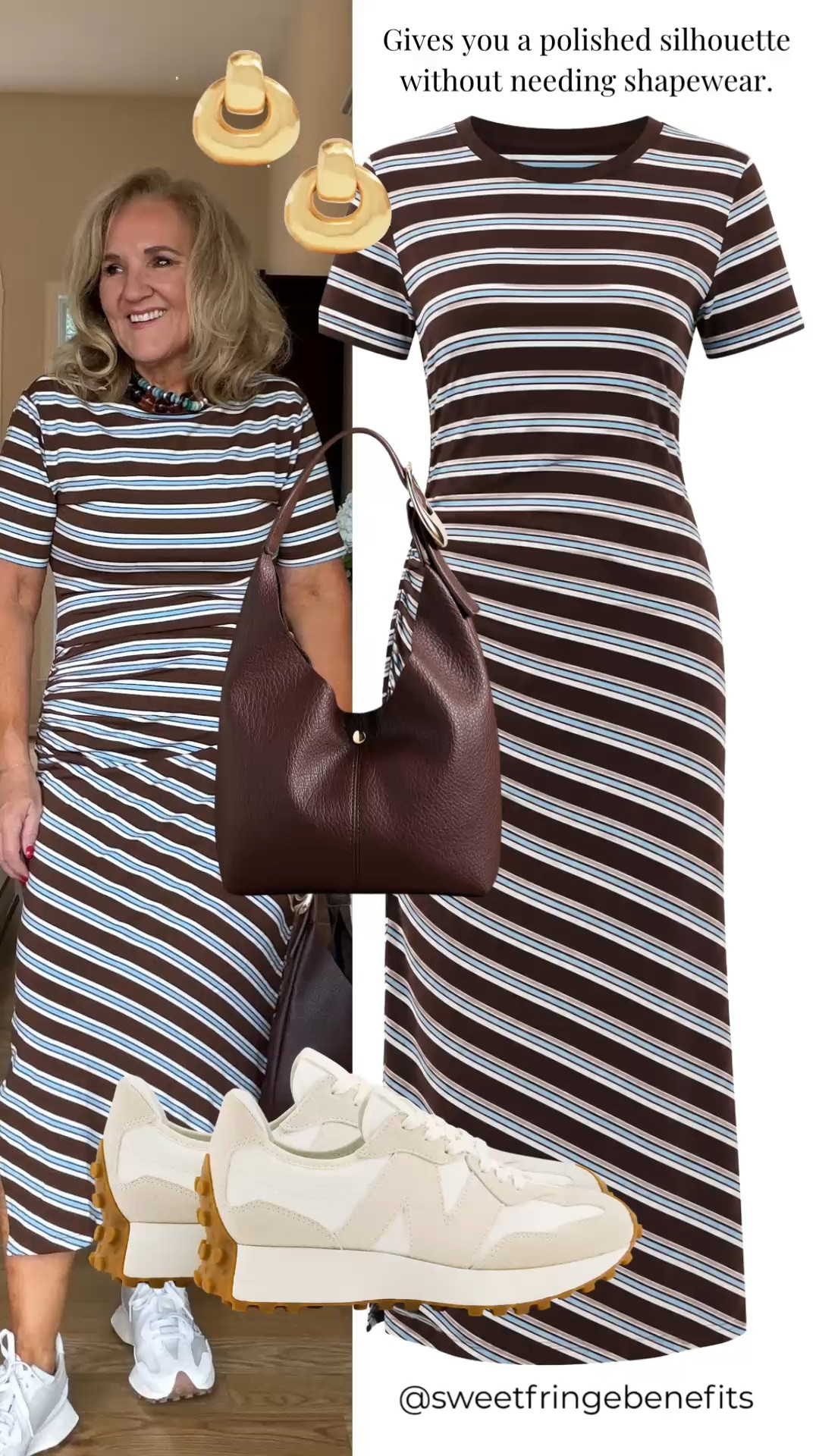 This striped midi dress gives you a polished silhouette without needing shapewear. The comfortable stretch and flattering vertical lines make it an easy choice for everyday wear, travel, or casual dinners.

💡 LTK MADE EASY
❤️ Heart = Support my posts!
🔖 Save = Get sale & restock alerts
📋 Lists = Keep favorites organized
📲 Share = Send lists and products to a friend. Hello, Christmas List!
💬 Comment = Ask me anything about what I'm wearing.:-)

#LTKootd #LTKTravel #LTKOver40