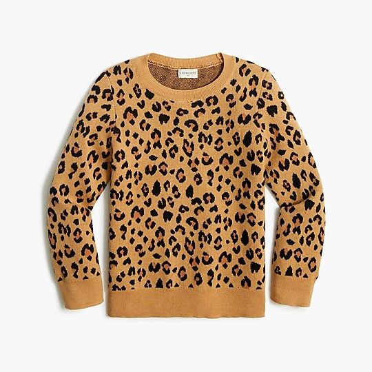 Girls' leopard cotton sweater | J.Crew Factory