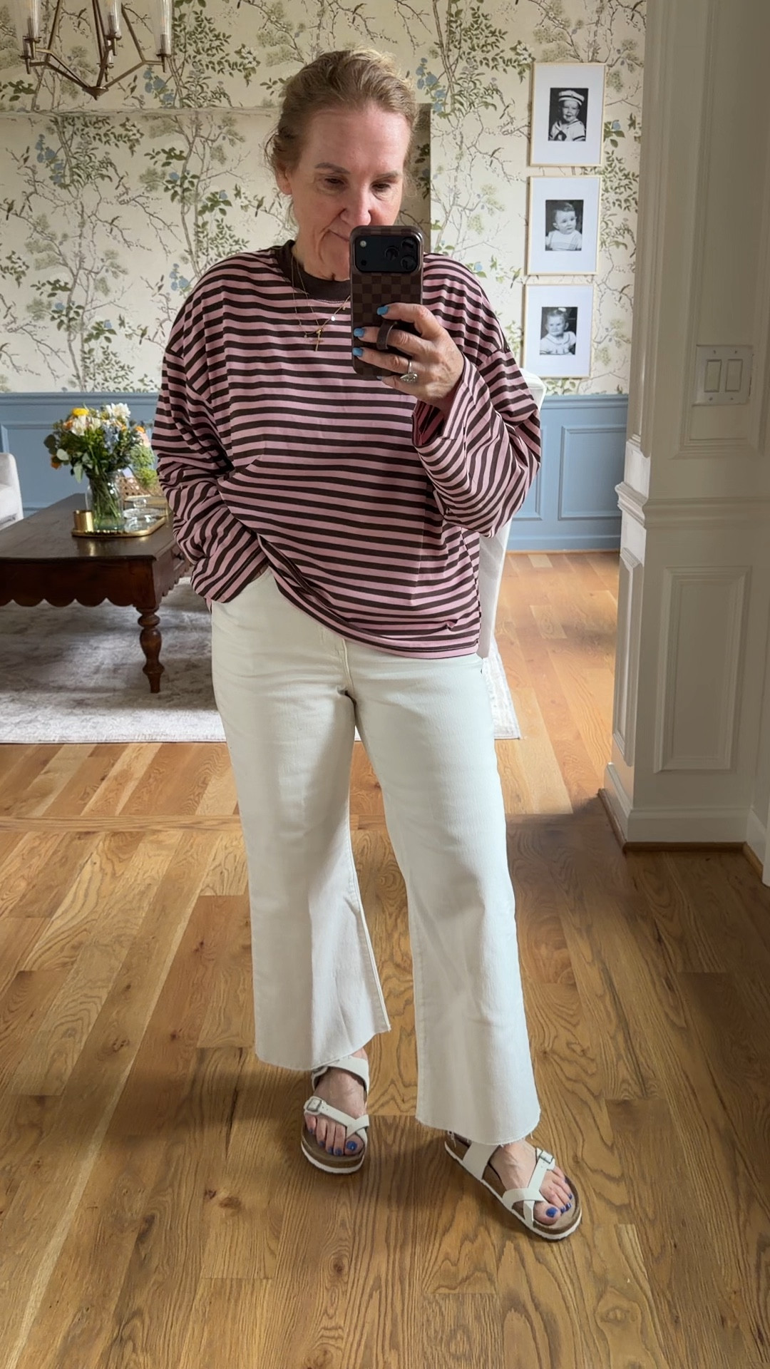 Amazon top that is really oversized. Size medium 
Jeans I sized down to a 28 regular 


#LTKOver40 #LTKSaleAlert #LTKootd