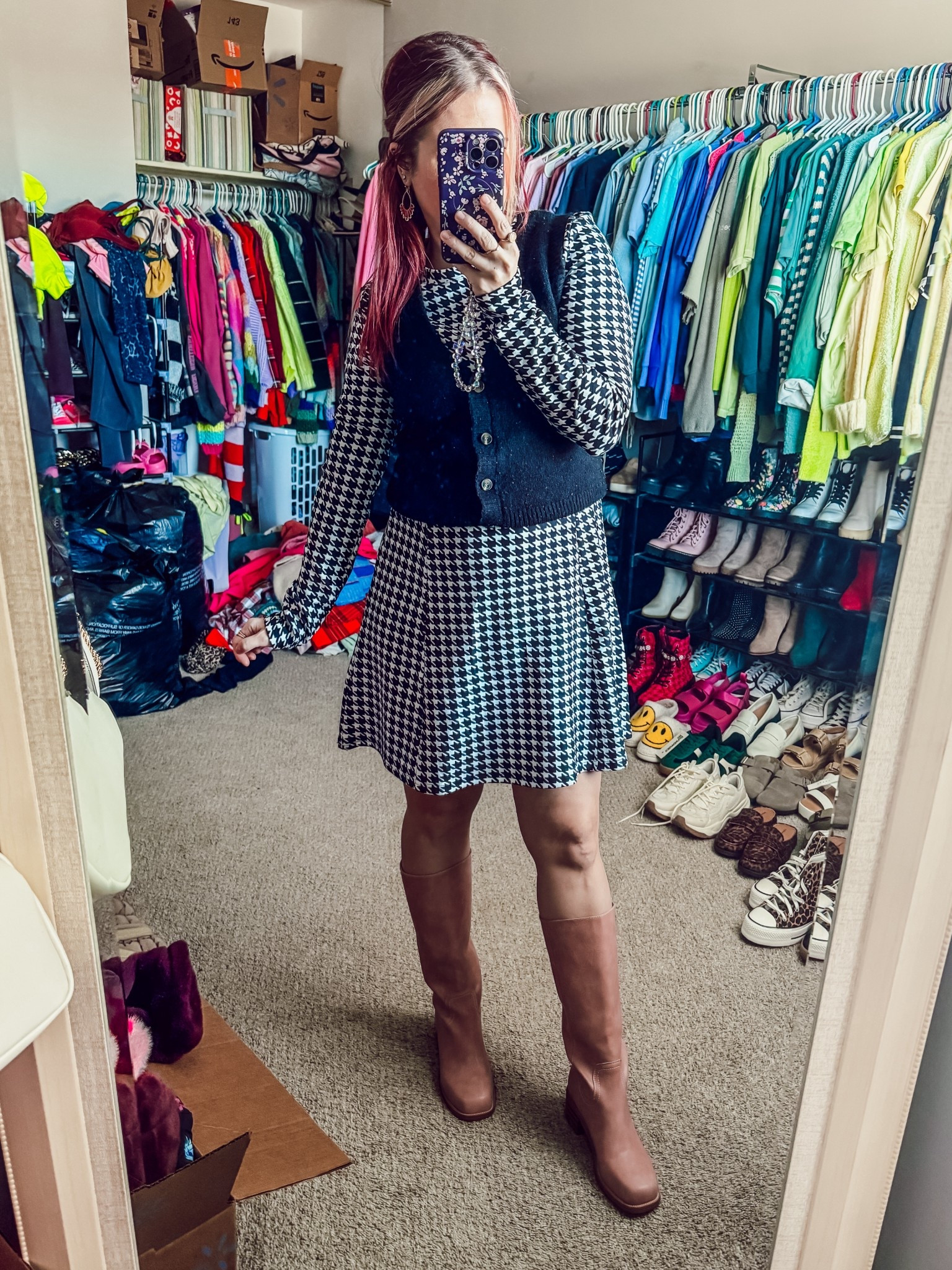 Today’s ootd 
Dress - medium - Amazon 
Vest - medium - dress up
Boots - Amazon
Earrings - Maurice’s 
Hair clip - Amazon 

#LTKPetite #LTKWorkwear #LTKootd