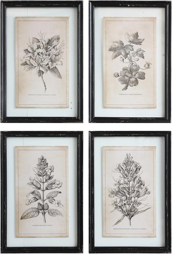 Creative Co-Op Wood Framed Wall Décor with Floral Images (Set of 4 Designs) | Amazon (US)