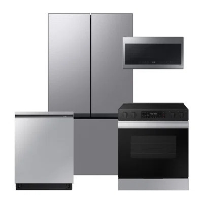 Samsung Bespoke Stainless Steel Counter Depth Kitchen Package with Bespoke Counter Depth 24 cu. ft. 3-Door French Door Refrigerator and Electric Range | Wayfair North America
