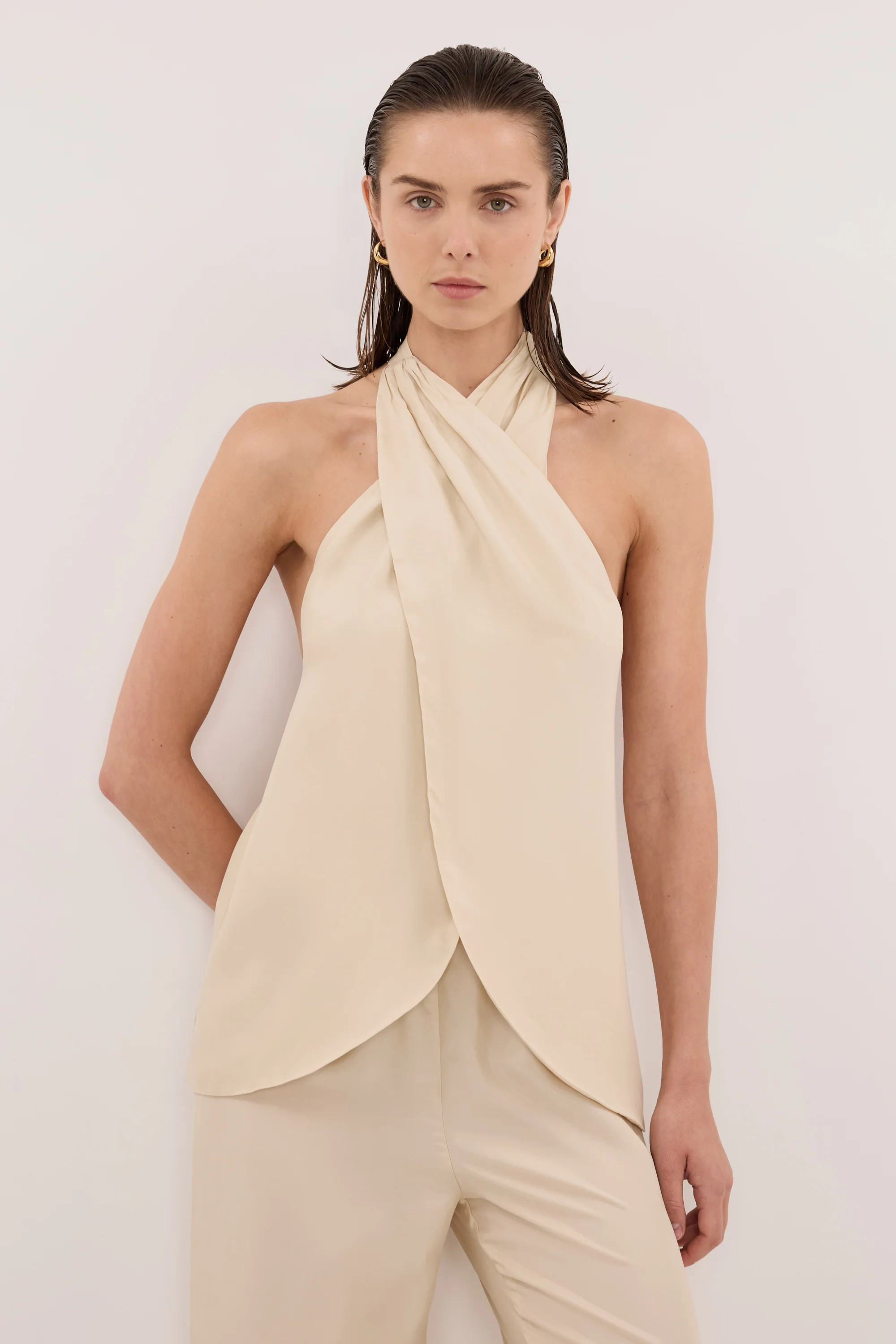 ADDIE STRAW CUPRO HALTER TOP | DISSH