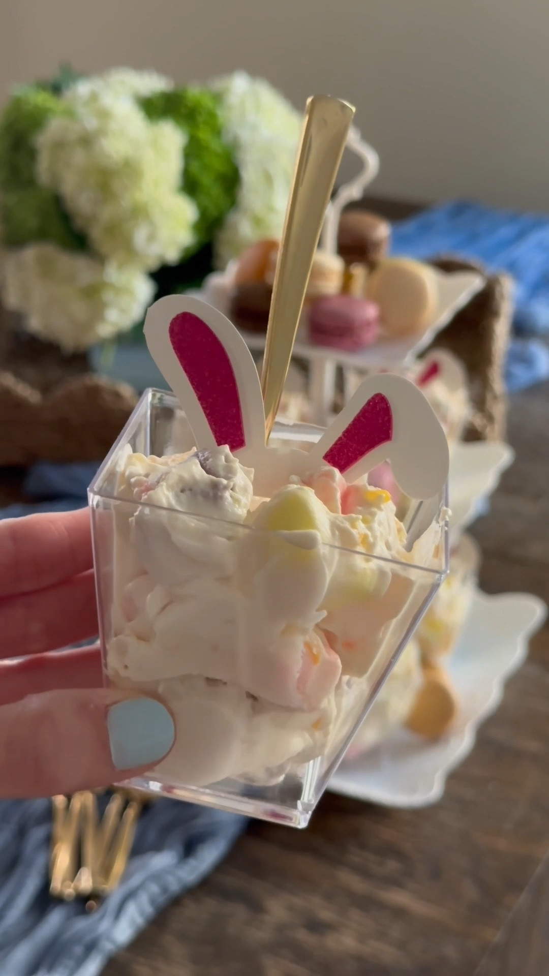 This is one of my FAVORITE desserts to make for Spring. I make it every Easter and it’s so easy and delicious! 🐰
First, I make fresh whip cream using heavy whipping cream, powdered sugar and vanilla (2 teaspoons). I just start with the heavy cream and start layering (not really measuring) in the powdered sugar until I see it get to a super fluffy consistency. I then add in one cup of organic greek yogurt and mix well! 
There are so many different recipes for this and some using coconut flakes and other nuts. I make mine with just fruits and marshmallows. Details Below… ⬇️ 

After you make your fresh whipped cream layer in the fruits below (be sure to drain them well) and refrigerate for at least 2 hours before serving… Enjoy!!! 

🍊 8 ounces of Mandarins
🍌 2 small bananas sliced 
🍍 10 ounces of pineapples
🍒 8 ounces of maraschino cherries without stems 
☁️ 8 ounces of marshmallows 


#LTKWatchNow #LTKHome #LTKParties