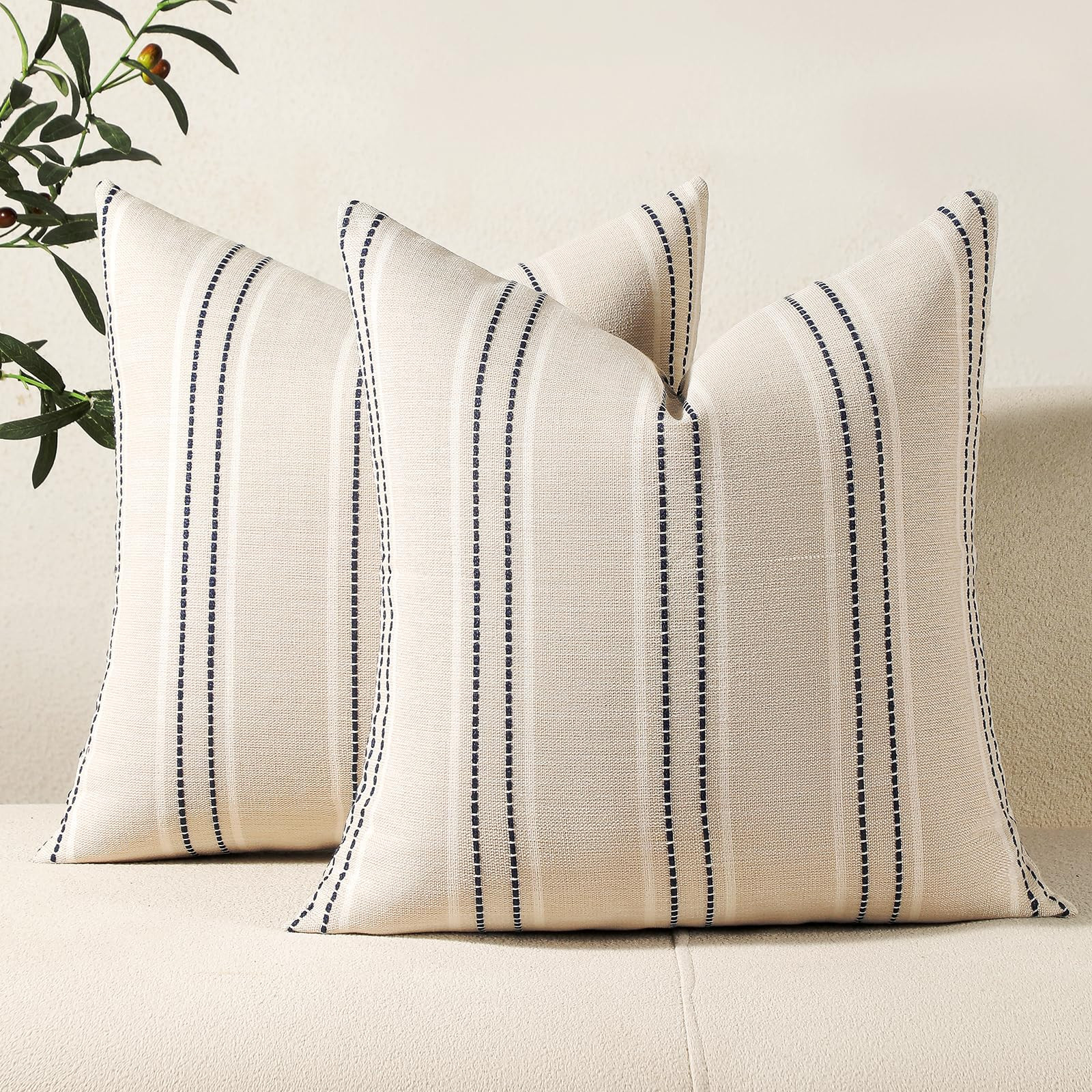 Hckot Throw Pillow Covers 20x20 Set of 2 Striped Pillow Covers Textured Linen Decorative Pillows ... | Amazon (US)
