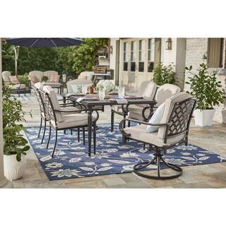 Hampton Bay Laurel Oaks 7-Piece Brown Steel Outdoor Patio Dining Set with CushionGuard Putty Tan ... | The Home Depot