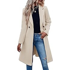 Fazortev Womens Pea Trench Coats Notched Lapel Double Breasted Belted Business Casual Jackets Out... | Amazon (US)