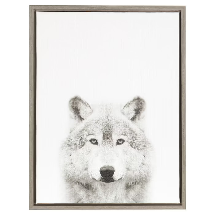 Wolf Framed Canvas Art Gray (24"x18") - Uniek | Target