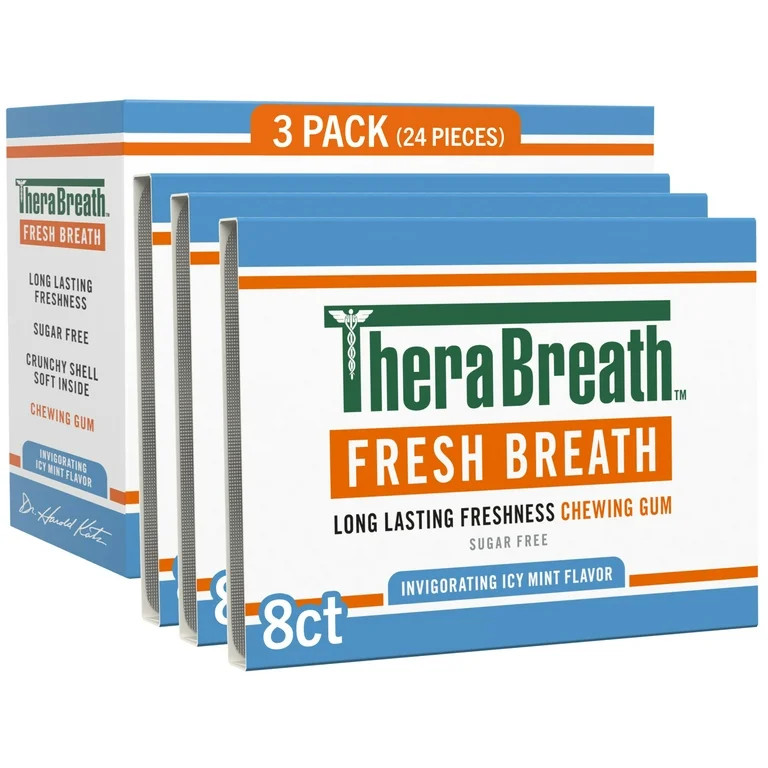 TheraBreath Fresh Breath Chewing Gum for Adults, Icy Mint Flavor, Sugar-Free with Xylitol, 3 Pack | Walmart (US)