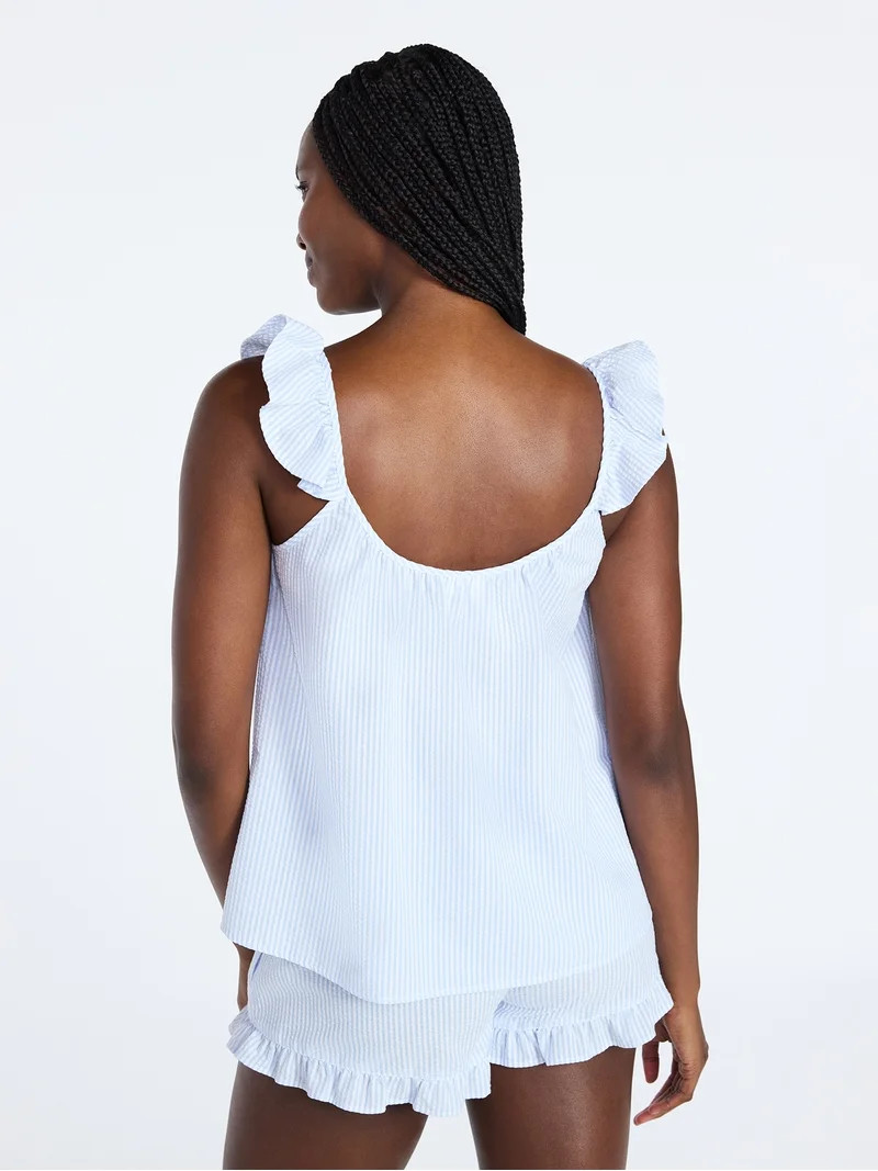 Joyspun Women's Seersucker Sleep Cami and Shorts Set with Ruffle, 2-Piece, Sizes XS-3X | Walmart (US)