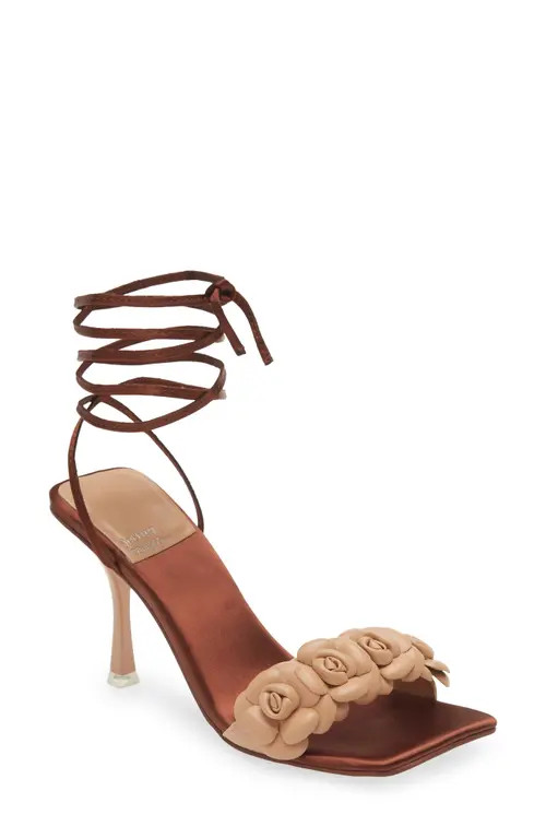 Jeffrey Campbell Rozi Lace-Up Sandal in Dark Natural Brown Satin at Nordstrom, Size 6.5 | Nordstrom