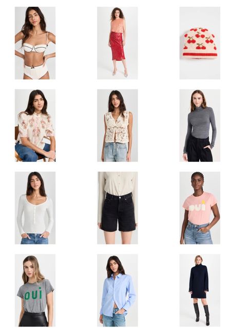 My latest #shopbop finds including resort and winter finds, casual and dressy pieces. 
1. Staud bikini 
2. Rachel Comey Glam sequined dress 
3. La DoubleJ beanie 
4. Alix of Bohemia short sleeved shirt
5. Crochet vest
6. Reformation fitted turtleneck 
7. Henley tee
8. Black denim shorts
9. Pink  “Oui” tee
10. Grey “Oui” tee 
11. Nili Lotan light blue button down shirt 
12. Favorite Daughter navy knit dress

#LTKparties #LTKswim #LTKstyletip