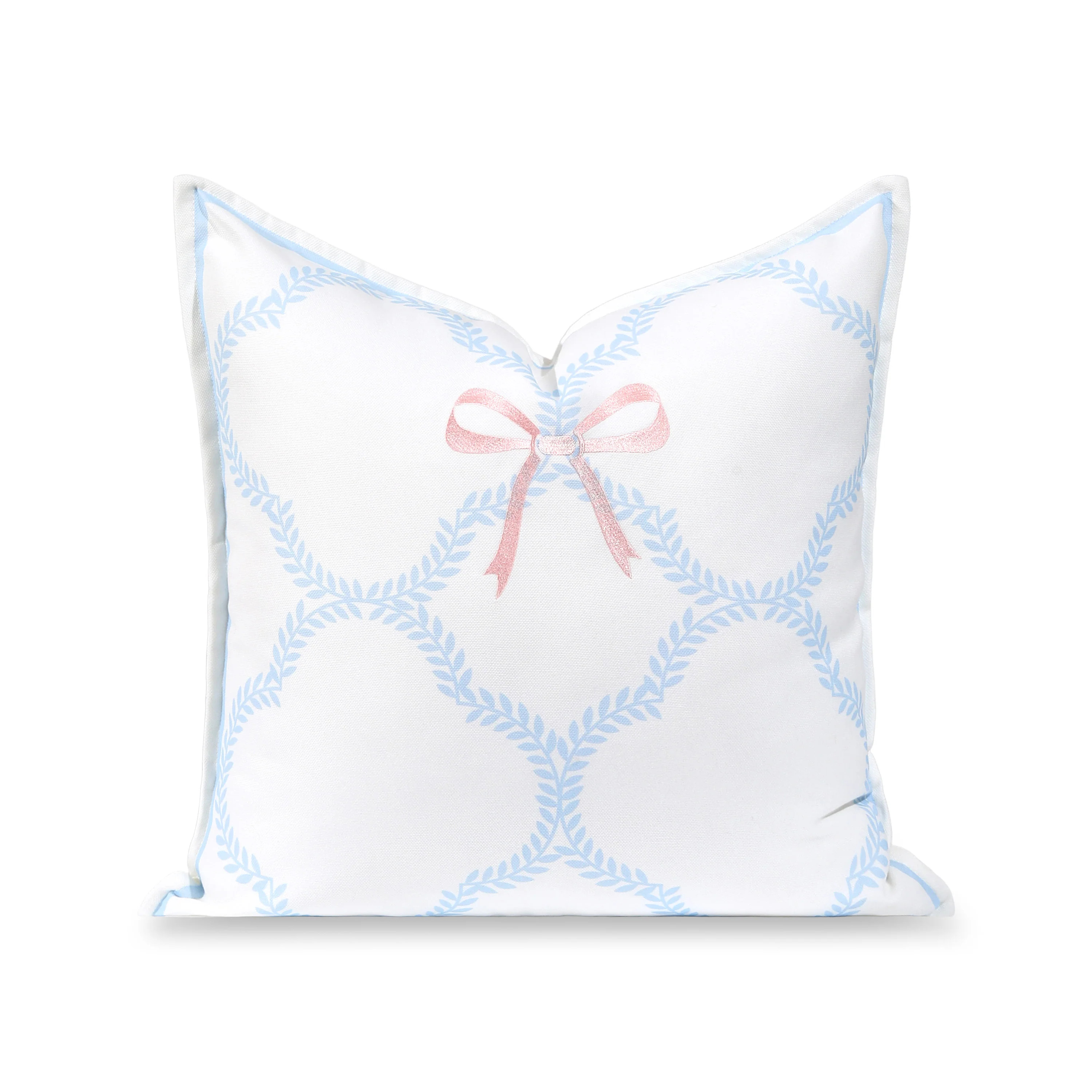 Wreathia, Indoor/Outdoor Pink Bow Pillow Cover, with Flanged Border, 20 | Hofdeco