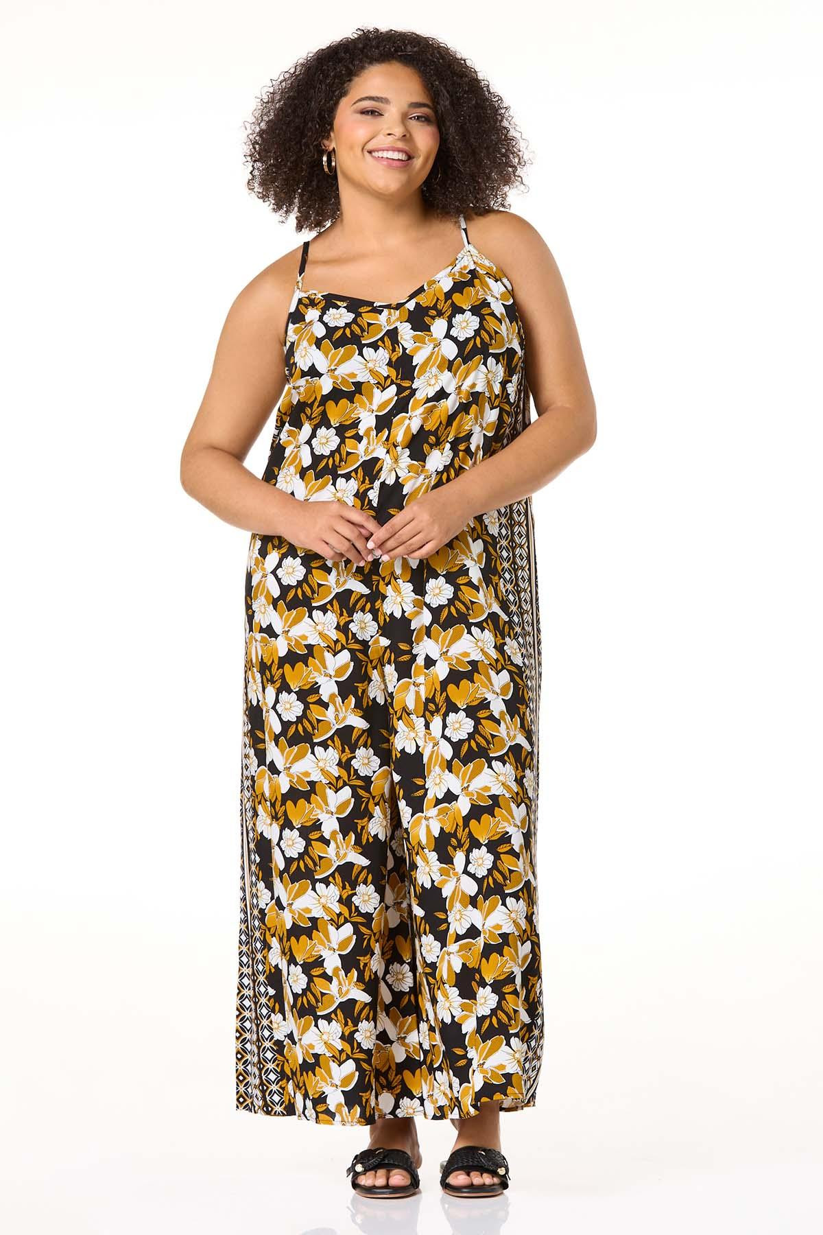 Plus Size Bordered Floral Jumpsuit | Cato Fashions
