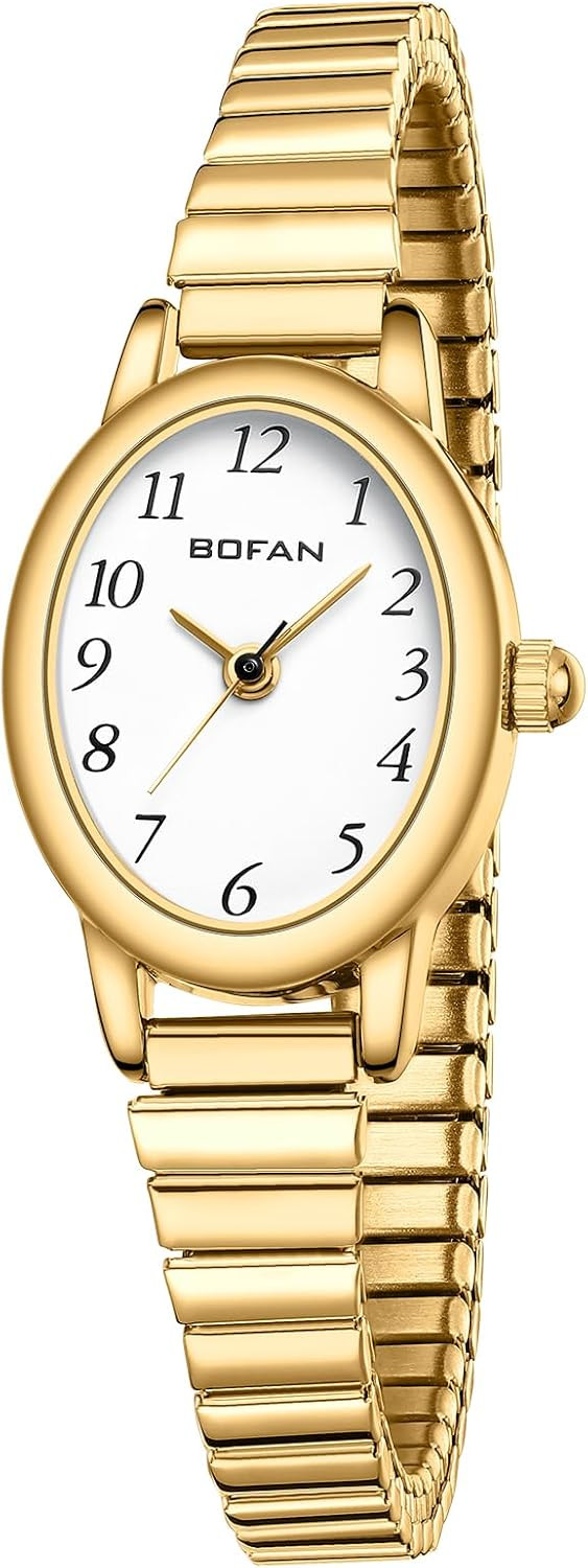 BOFAN Small Gold Watches for Women Easy Read Ladies Quartz Wrist Watch with Stainless Steel Expansion Band,Waterproof. | Amazon (US)