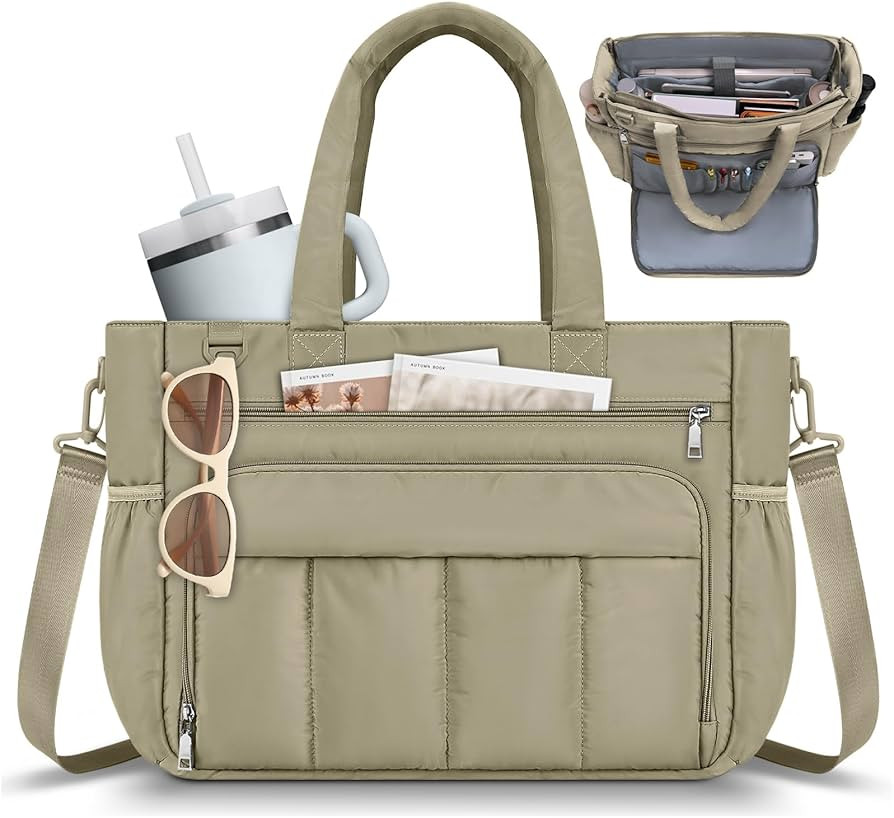 RAINSMORE Tote Bag for Women, 15.6 Inch Lightweight Puffy Tote Bag with Compartments Shoulder Bag... | Amazon (US)