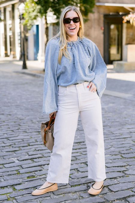 This outfit is perfect for this transitional season heading into Spring and the pieces will work great with any items you already own. LOVE this updated denim blouse as a fun interpretation of the classic denim button down. 
@saks #sakspartner #saks

#LTKSeasonal #LTKstyletip