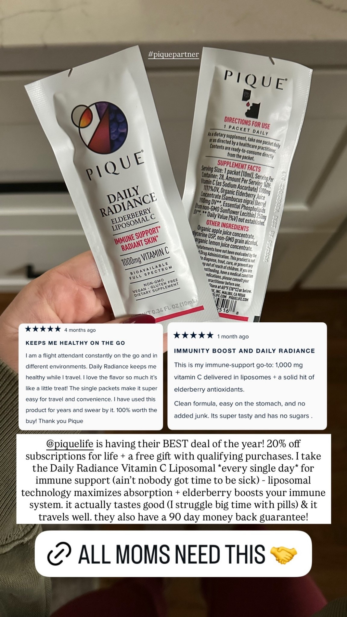 Pique Life  is having their BEST deal of the year! 20% off subscriptions for life + a free gift with qualifying purchases. I take the Daily Radiance Vitamin C Liposomal *every single day" for immune support (ain't nobody got time to be sick) - liposomal technology maximizes absorption + elderberry boosts your immune system. it actually tastes good (I struggle big time with pills) & it travels well. they also have a 90 day money back guarantee!

#LTKGiftGuide #LTKHoliday #LTKselfcare