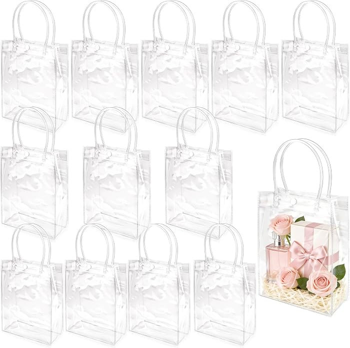 WhizToys 12PCS Clear PVC Gift Bags with Handles, 5.9x7.9x2.8In Reusable Transparent Plastic Goodi... | Amazon (US)