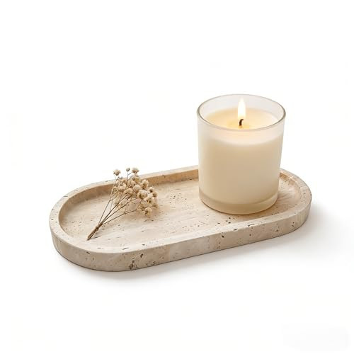 GEOONA Oval Travertine Tray 4.8 in x 9.8 in for Bathroom Dresser Countertop Organizer, Natural Marble Vanity Tray for Perfume, Candles, Ring, Decorative Jewelry Dish | Amazon (US)