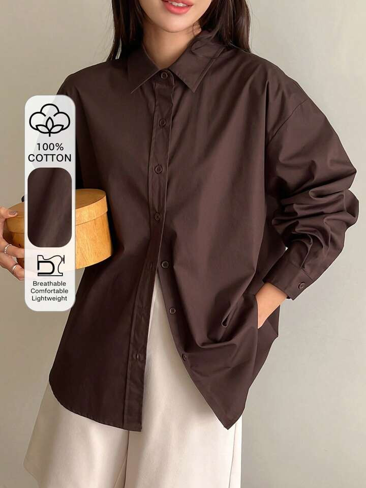 Maxi Camisa Marrom | SHEIN