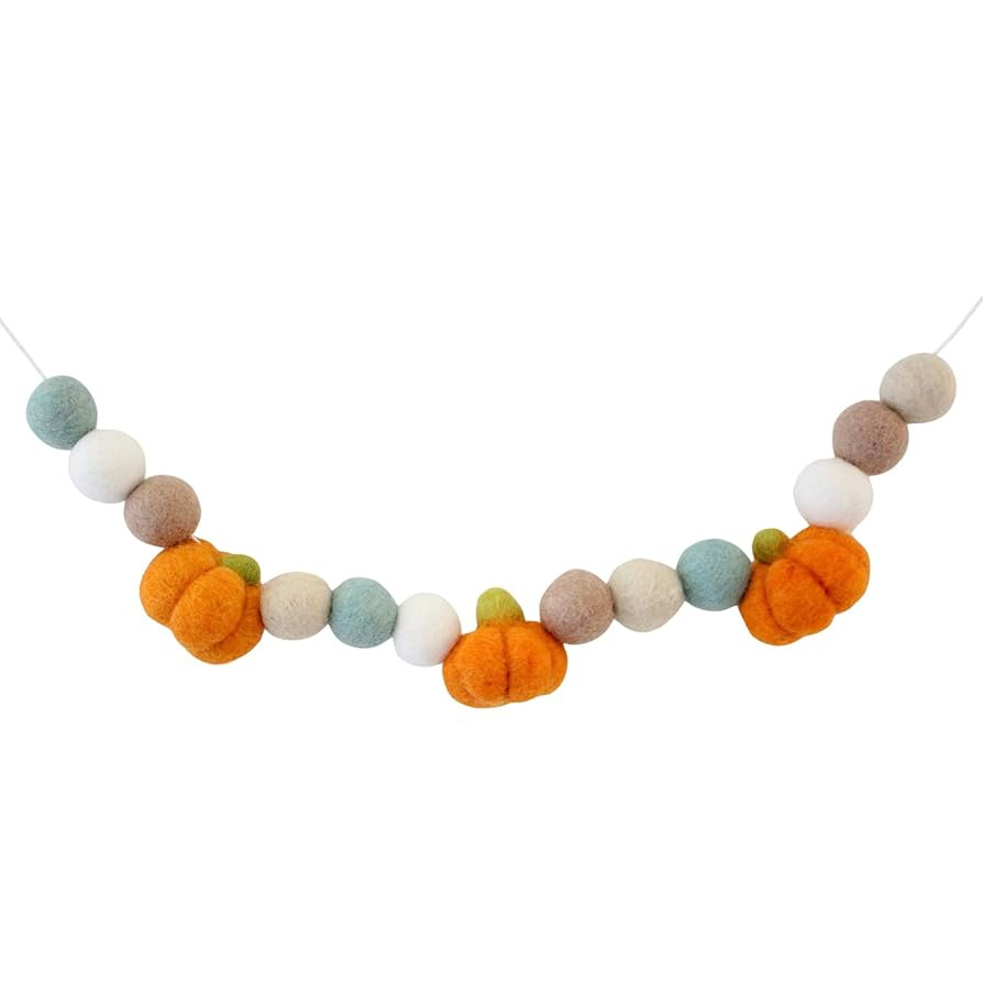 Orange Pumpkin Latte Garland with Mint, Cream, Beige, and Ivory Handmade by Sheep Farm Felt 4 fee... | Amazon (US)
