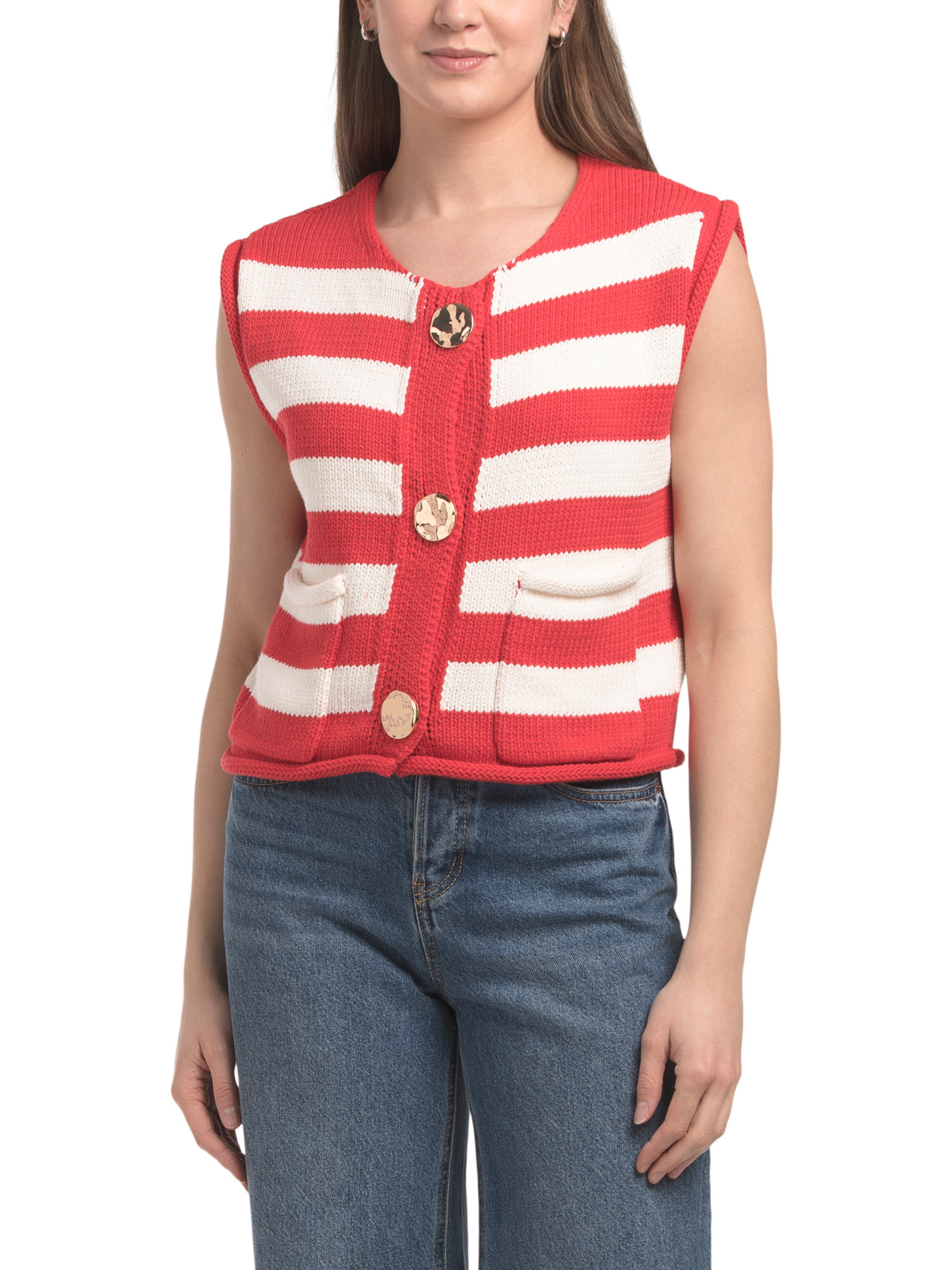 Sleeveless Repeat Crew Neck Sweater | TJ Maxx