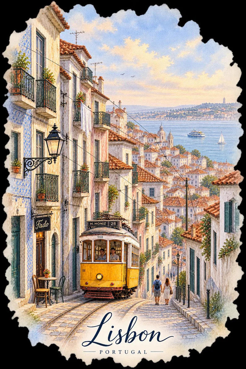 Lisbon Portugal Watercolor PNG | Lisbon Travel Art | Portugal Tram 28 Clipart | European Vacation... | Etsy (Global)