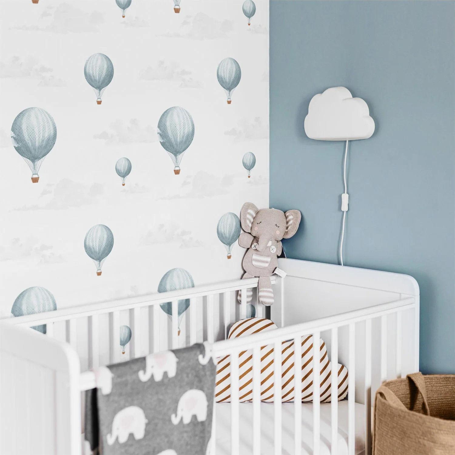 Blue vintage air balloons removable wallpaper | Livettes Wallpaper