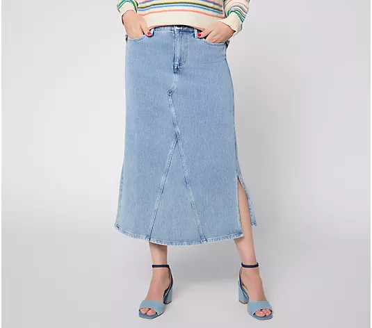 Peace Love World Regular Midi Length Denim Skirt - QVC.com | QVC